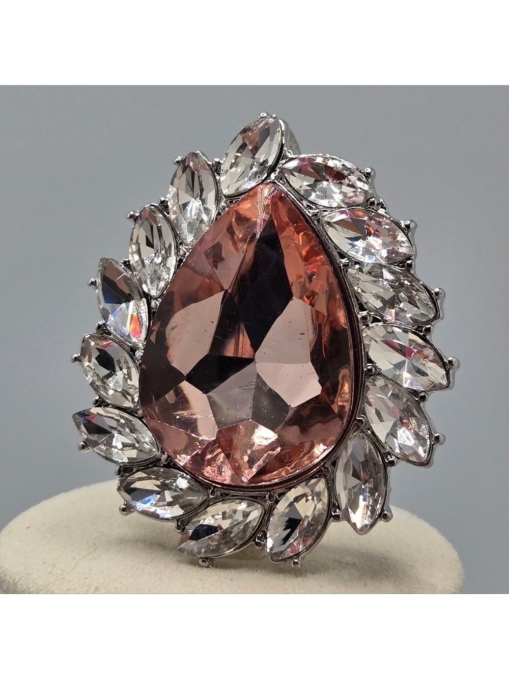 Teardrop Light Pink Gemstone Brooch Pin Sparkling Silver Statement